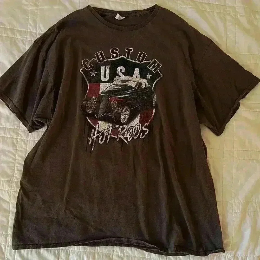 Custom hot rods usa gray graphic t shirt mens XXL short sleeve grunge distressed
